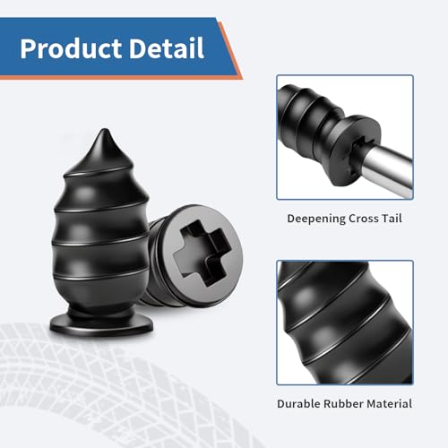 60 PCS Tire Repair Rubber Nail Kit, Vacuum Tire Repair Kits Spiral Rubber Screws, Fast Self-Service Tool for Car, Truck, Motorcycle, Tractor Tire Puncture Repair (Box Packaged)