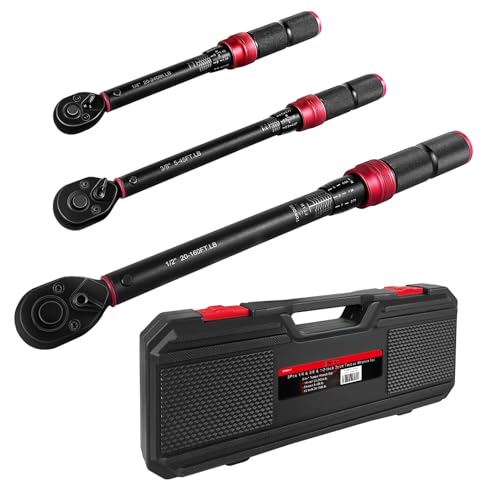 WETT 3Pcs Torque Wrench Set, 1/4'' & 3/8'' & 1/2'' Drive Click Torque Wrench, Dual-Direction Adjustable Reversible 72-Tooth Ratchet Handle, 20-240IN.LB, 5-45FT.LB, 20-160FT.LB - size: 1/4 & 3/8 & 1/2-inch Drive