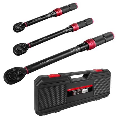 WETT 3Pcs Torque Wrench Set, 1/4'' & 3/8'' & 1/2'' Drive Click Torque Wrench, Dual-Direction Adjustable Reversible 72-Tooth Ratchet Handle, 20-240IN.LB, 5-45FT.LB, 20-160FT.LB - size: 1/4 & 3/8 & 1/2-inch Drive