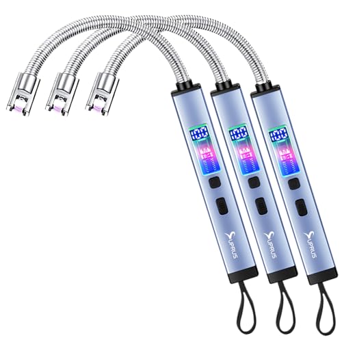 SUPRUS Electric Candle USB Type C Rechargeable 360° Flexible Neck Lighter with Upgraded LED Battery Display Safety Switch Flameless Plasma Windproof (Blue, 3Packs) - color: Blue, 3packs