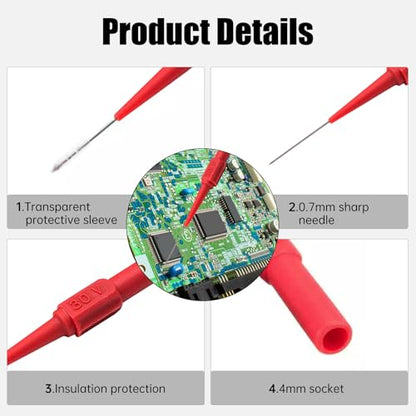10 PCS Back Probe Pins Kit, 0.7mm Non-Destructive Insulation Wire Piercing Test Needle with 4mm Banana Socket for Car Electrical and Multimeter Testing