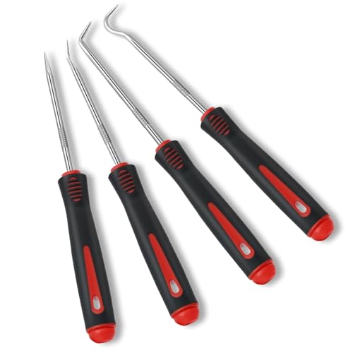 4-Piece Pick Set Mechanic, Automotive Hook and Pick Set with Soft Grip & Non-Slip Shaft, Precision Pick Tool & O Ring Pick for Oil Seal, Gasket, Electronics Repair Hose Repair Kits