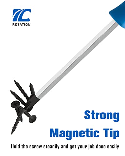 ROTATION 12pc Magnetic Go-Thru Screwdriver Set, 6 Phillips and 6 Flat | For Fastening, Chiseling and Loosening Seized Screws, Multi-Purpose, Budget Set - style: Black Tip_Black Case