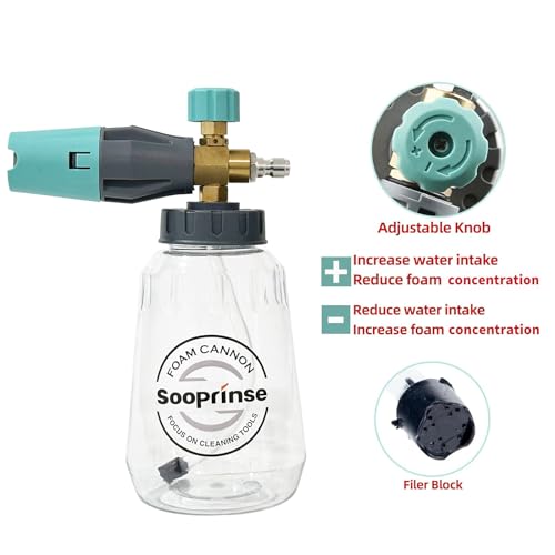 Sooprinse Pressure Washer Gun with Foam Cannon Snow Foam Lance, Short Pressure Washer Gun with Foam Cannon with 1/4 Inch Quick Connector, Power Washer Foam Blaster with Car Wash Mitt, 4000 PSI,1 Liter - color: Black +Green