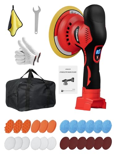 Cordless Car Polisher for Car Detailing Compatible for milwaukee M18 Battery, Power Polishers and Buffers Up To 5500Rpm, Orbital Buffer Cordless for Car with 8 Variable Speed -NO Battery - color: Red