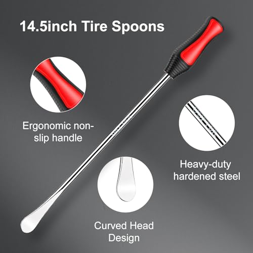 14.5" Tire Spoons Kit, Tire Changing Tool for Motorcycles, Dirt Bikes, Bicycles, Tire Install Removal Tool Set with 3 Tire Irons, 2 Rim Protectors, Tire Bead Holder Hook, Valve Core Tool, Bag