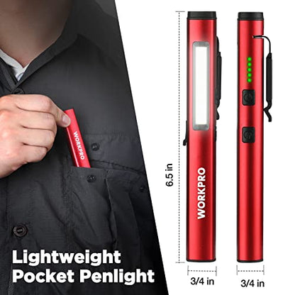 WORKPRO Rechargeable Pen Light, 450 Lumen LED Flashlight with UV Light | Dual Light Sources, Multifunctional Inspection Light, Mechanics Repair Tool, Outdoor Emergency Lighting - color: Red