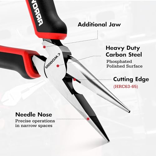 ARROW Needle Nose Pliers, 6-inch Long Nose Cutting Pliers with Wire Cutter, Comfortable TPR Handle, High Carbon Steel, High Leverage Diagonal Design - size: 6 Inch