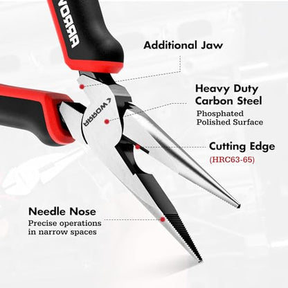 ARROW Needle Nose Pliers, 6-inch Long Nose Cutting Pliers with Wire Cutter, Comfortable TPR Handle, High Carbon Steel, High Leverage Diagonal Design - size: 6 Inch