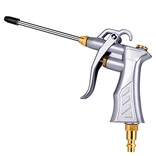 Air Blow Gun w/Copper Adjustable Air Flow Nozzle & 2 Steel Extension | Powerful Air Flow, All-Metal Build, Adjustable Air Flow Nozzle, Metal Hanging Hook, 2 Airflow Extension Tubes for Tight Areas - color: Silvery