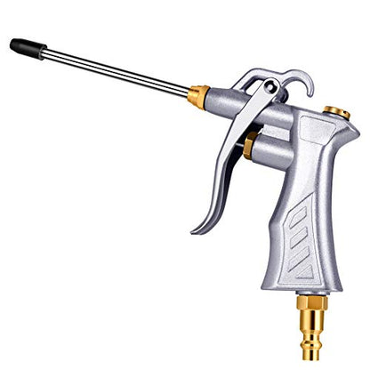 Air Blow Gun w/Copper Adjustable Air Flow Nozzle & 2 Steel Extension | Powerful Air Flow, All-Metal Build, Adjustable Air Flow Nozzle, Metal Hanging Hook, 2 Airflow Extension Tubes for Tight Areas - color: Silvery
