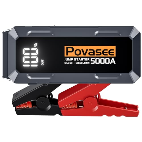 Povasee Car Battery Jump Starter 5000A Jump Box (All Gas/10L Diesel) Portable Car Jump Starter Battery Pack, 12V Jumper Starter Portable 3" LCD Display/Power Bank/Dual Output/LED Light DC - style: A40