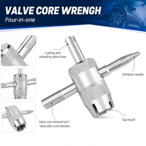 2PCS 4-Way Valve Core Removal Tool 4-in-1 Universal Valve Stem Tool | Multifunctional Tire Valve Stem Removal Tool for Car Bicycle Bike Motorcycle Tire Repair Accessories