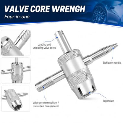 2PCS 4-Way Valve Core Removal Tool 4-in-1 Universal Valve Stem Tool | Multifunctional Tire Valve Stem Removal Tool for Car Bicycle Bike Motorcycle Tire Repair Accessories