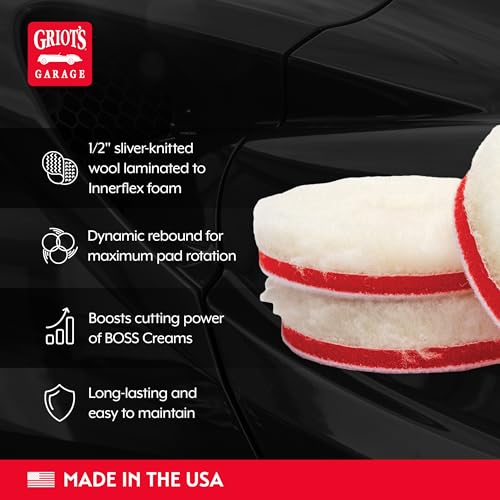 Griot's Garage BOSS Knitted Wool Pads for Car Detailing, Polishing and Paint Correction, Buffing Pads Compatible with BOSS Creams, 3”, Set of 3 - size: 3 Inch Pads (Set of 3)