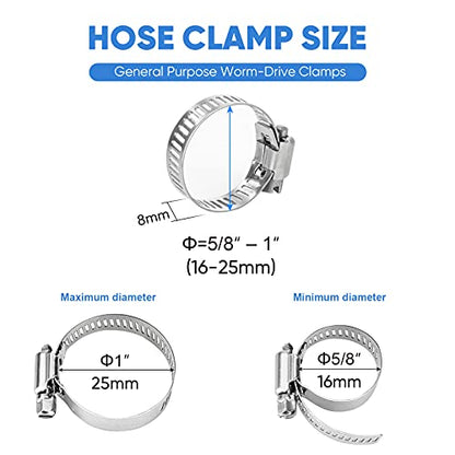 TICONN 20PCS Hose Clamp Set - 5/8''–1'' 304 Stainless Steel Worm Gear Hose Clamps for Pipe, Intercooler, Plumbing, Tube and Fuel Line - size: SAE #8 20PCS 5/8"~1"