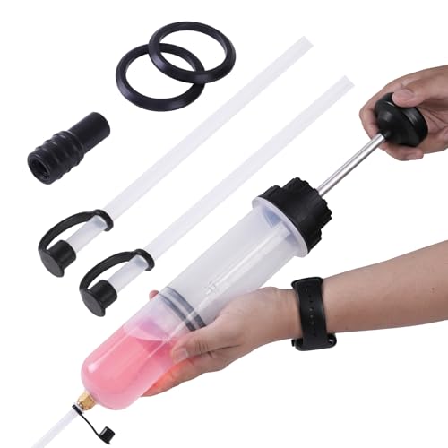 MaxWorks Manual Fluid Extraction and Transfer Pump 500cc 17oz Multi Purpose Syringe Suction Gun for Oil Brake Fluid Coolant and Gear Lube with Extension Hoses (51045) - size: 500cc