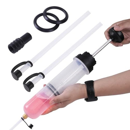 MaxWorks Manual Fluid Extraction and Transfer Pump 500cc 17oz Multi Purpose Syringe Suction Gun for Oil Brake Fluid Coolant and Gear Lube with Extension Hoses (51045) - size: 500cc