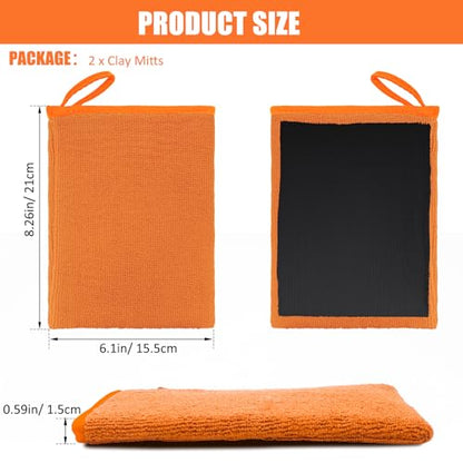 Windspeed 2Pack Clay Mitt, Microfiber Clay Bar Towel for Car Detailing, Medium Grade Bar Glove Auto Detailing (Orange) - color: Orange