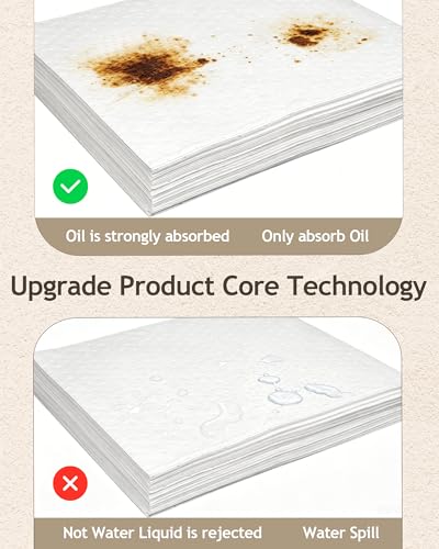 Oil Absorbing Mats, 50Pcs White Heavy Weight Oil-Only Absorbent Mat Pad,15" x 20" Spill Absorbent Pad for Automotive & Workshop(Only Oil Absorbent Pads)