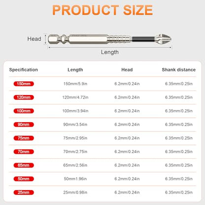 High Magnetic Screwdriver Drill Bit Set - 9Pcs K5 Impact Resistant Non Slip Bit - Magnetic Screwdriver Set - Screwdriver Bit Set - 25 50 65 70 75 90 100 120 150 (9pcs) - color: 9 Pcs