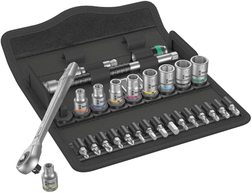 Wera 05004017001 8100 SA 7 Zyklop Metric Metal Ratchet Set with Push-Through Square, 28 Piece, 1/4" Drive