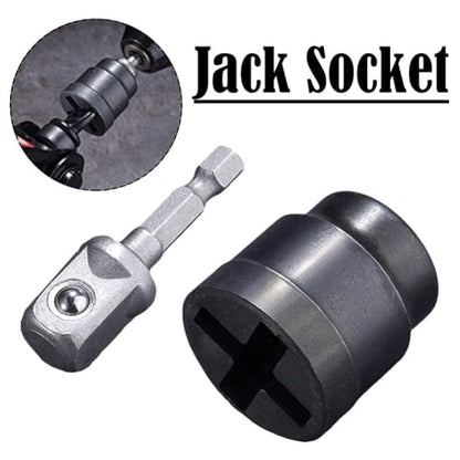 Universal Jack Socket Adapter for Hand Drill,Heavy-Duty Socket Converter for Scissor Car Jack,Professional Hex Socket Extension,Easy Tire Change Tool,with a 1/2 in Socket Adapter Bit