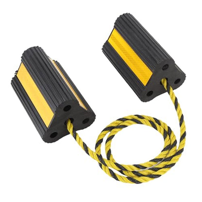 Heavy Duty Rubber Wheel Chocks, 6.21 x 4.71 x 4.31in Black Tire Blocks with Rope & Reflective Strips - Anti Slip Tire Stopper for RVs, Trailers, Trucks & Planes