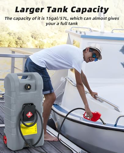 15 Gallon Gas Can, Portable Fuel Tank With Pump, Fuel Transfer Tank, Portable Gasoline Tank On Wheels With Le Fluid Transfer Siphon Pump and 10-Inch Hose for Cars, Boats, Lawnmowers, ATVs - color: Grey