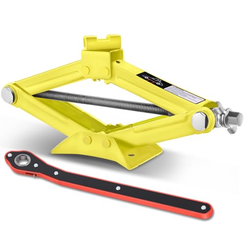 PM PERFORMOTOR 1.5 Ton (3,306 lbs) Scissor Lift Jack with Labor-Saving Ratchet Wrench for Most Cars, 4'' - 15.2'' Lifting Range, Yellow,PM-TOL-SJ15-YL - color: Yellow, size: 1.5 Ton