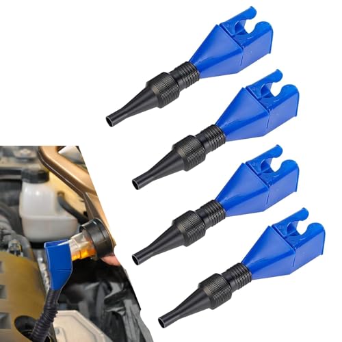 4Pcs Flexible Funnel Drain Tool, Foldable Extendable Hose, Square Card Design No-spill Oil Funnel, Universal for Car Motorcycle (Blue)