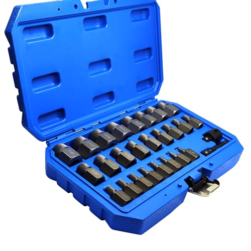 27PCS Multi-Spline Screw Extractor Set, 3/8" Inch Adaptor Easy Out Bolt Remover Kit, Bolt Extractor Set, Hex Head Multi-Spline, Kit for Broken Removing Nuts Bolts Screw - color: 27pcs