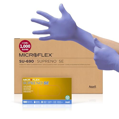Ansell MICROFLEX SU-690 Disposable Nitrile Gloves, Latex-Free, Powder-Free Glove for Cleaning, Mechanics, Automotive, Industrial, or Medical Applications, Violet, Size X-Small, Case of 1000 Units - size: X-Small, style: Case (1000)