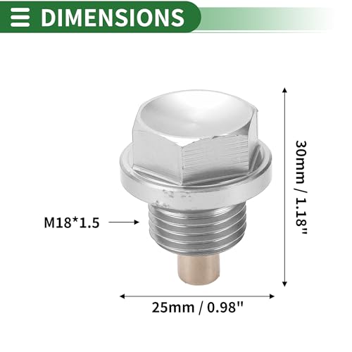 Motoforti Universal Oil Pan Screw Oil Drain Plug Sump Drain Nut Bolt, M18x1.5, Aluminium Alloy, Silver Tone, 1 Set - size: M18x1.5