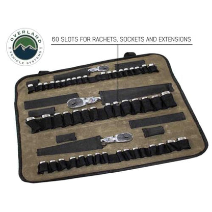 Overland Vehicle Systems Rolled Socket Organizer Storage Bag - #16 Premium Waxed Canvas - Storage for 50 sockets and 10 extra storage pockets for Ratchets