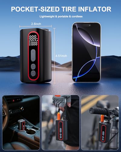 Mini Electric Bike Pump, 4X Faster 160 PSI Bike Tire Pump with Guage Auto Stop, Portable Bicycle Pump with Presta Valves for Road Bike, Motorcycle, Mountain Bike, Car, Sports Ball