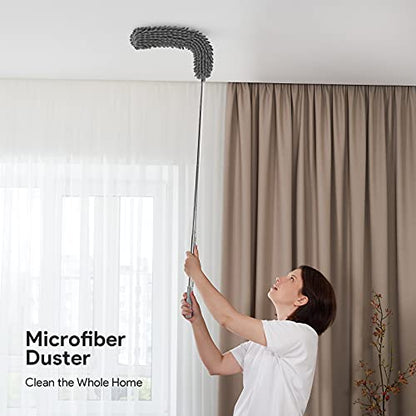 DELUX Microfiber Feather Duster,7 PCS Reusable Bendable Washable Cobweb Duster with 100 inches Extra Long Extension Pole for Cleaning Ceiling Fan, High Ceiling, Blinds, Furniture & Cars - color: 7pc-gray
