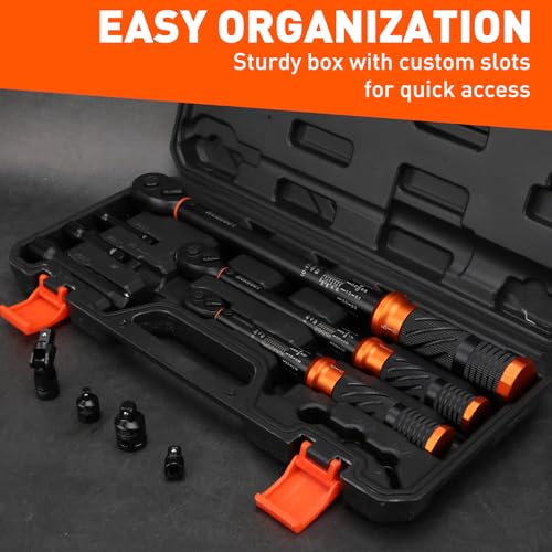 3Pack Torque Wrench Set, 1/4", 3/8", 1/2" Drive Click Torque Wrench Extra with Extension Bars & Adapters, Dual-Direction Adjustable Precision Torque Wrenches for Car, Motorcycle, Bike DIY Maintenance - size: 20-240 in.lb & 5–45 ft-lb & 10–170 ft-lb, style