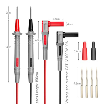 Goupchn Silicone Multimeter Test Leads Kit with 4PCS Gold-Plated Probes | Double Silicone Soft Cable Wire, Electrical Copper Test Probes, 4.9ft/1.5m Length, Precision Sharp Probes - style: 6PCS