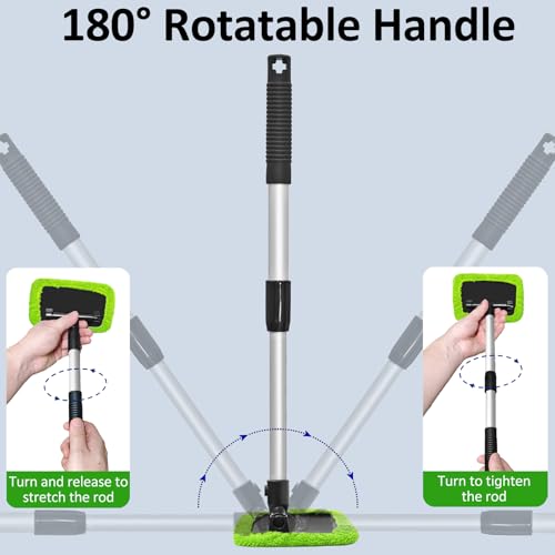 Beieverluck 20 Pieces Windshield Cleaner Tool, Inside Car Windshield Cleaning Tool with 12 Microfiber Pads, 4 Spray Bottle, and Extendable Handles Car Window Cleaning Tool Kit, Green - color: green