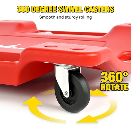 Nilight 40" Mechanic Plastic Creeper - 40 Inches Heavy Duty Shop Creeper with Padded Headrest and 6 Casters, 350 lbs Capacity, Red - color: Red