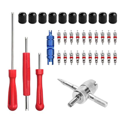35PCS Valve Stem Puller Installer Tool Kit, Valve Cores & Caps with 4-Way Tool Single and Dual Single Head Remover, Universal Tire Stem Remover Valves Repair Tools for Most Cars