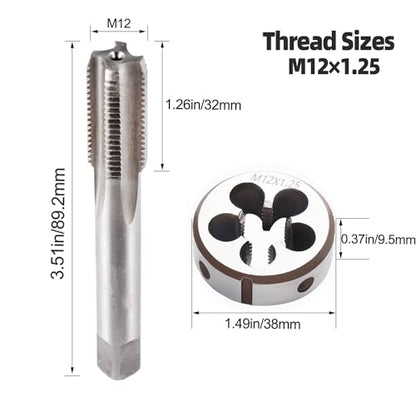 M12 x 1.25 Metric Thread Tap and Die Set, M12 x 1.25mm High-speed Steel Machine Tap Die Set Right Hand - size: M12 x 1.25mm
