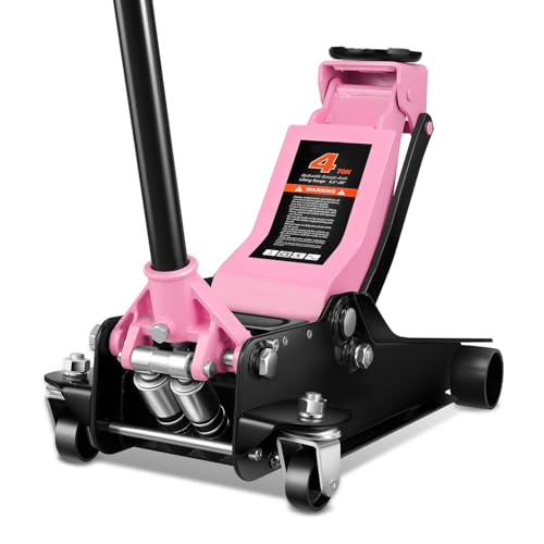Auto Dynasty 4 Ton Low Profile Floor Jack, Heavy Duty Steel Hydraulic Car Jack with Dual Pistons Quick Lift Pump, Hydraulic Racing Floor Jack, Lifting Range 4.5" to 20", Pink - color: Pink, size: 4T Dual Pump