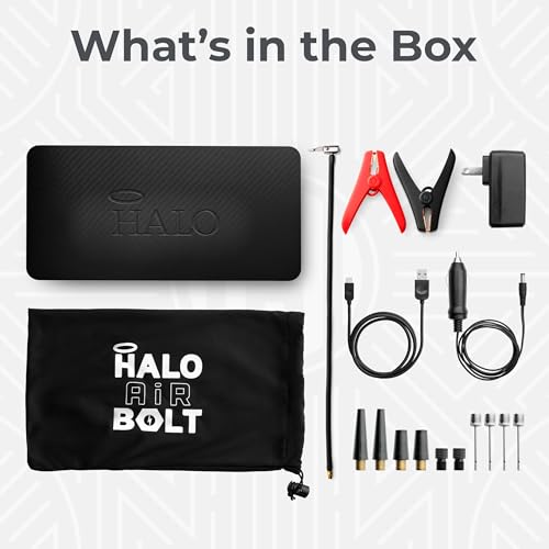 HALO Bolt Air 58830 Portable Car Battery Jump Starter | 100 PSI Air Compressor, 58.8Wh USB Power Bank, Emergency Floodlight & Charger, Jumps Cars SUVs & Trucks, Inflates Tires, TSA Approved — Black - color: Black Graphite