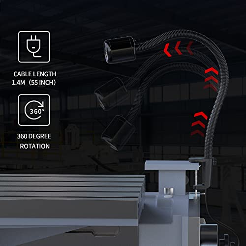 Led Machine Light,Lathe Light Flexible IP66 Waterproof 800 Lumens 110V-220V with Horse Mouth Clamp Base for Lathe Machine,Workbench, Industrial Lighting - size: 8W Work Light + Clamp