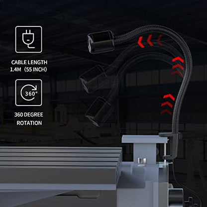 Led Machine Light,Lathe Light Flexible IP66 Waterproof 800 Lumens 110V-220V with Horse Mouth Clamp Base for Lathe Machine,Workbench, Industrial Lighting - size: 8W Work Light + Clamp