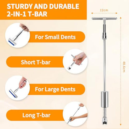 128Pcs Paintless Dent Puller Kit Auto Refrigerator Door Ding Removal Tools | 2-in-1 Slide Hammer T-Bar, Easy DIY Operation, Car Door Dents, Professional Use