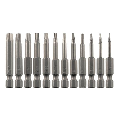 VESTTIO Torx Security Screwdriver Bit Set T5-T40 12PCS 1/4 Inch Hex Shank 2 Inch/50 mm Length S2 Steel Tamper Proof Star 6 Point with Magnetic for Power Screwdriver Drill Impact Driver - size: T5-T40/1 inch
