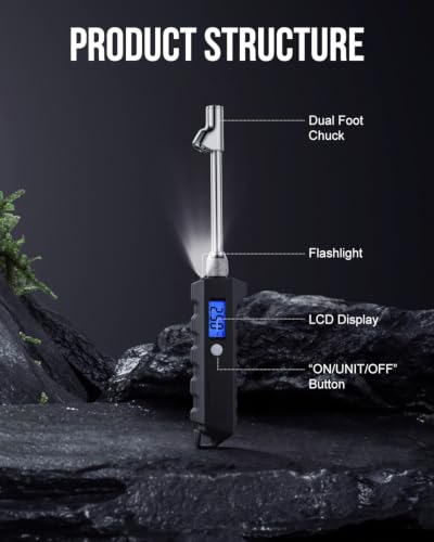 Digital Tire Pressure Gauge, Heavy Duty Stainless Steel Dual Head Tire Gauge 0-230 PSI with Flashlight & Backlit LCD, Car Accessories for RV Truck & Cars, 1 Pack